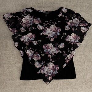 Chic Floral Black and Purple Blouse